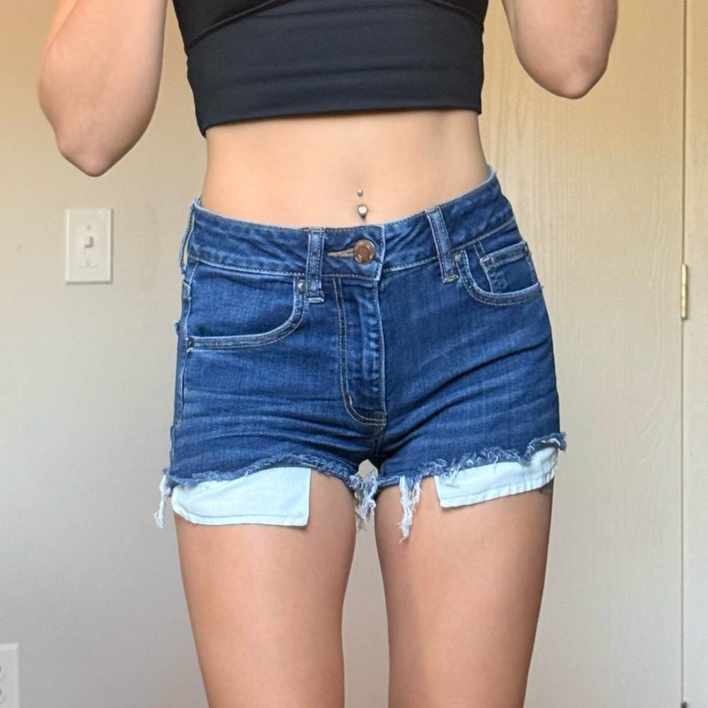 American Eagle Super Stretch Hi Rise Shortie Women’s Denim Jean Shorts Size 2